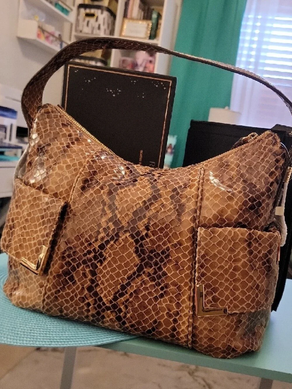 Michael Kors Tan Brown Snakeskin-Print Shoulder Bag - Picture 5 of 8